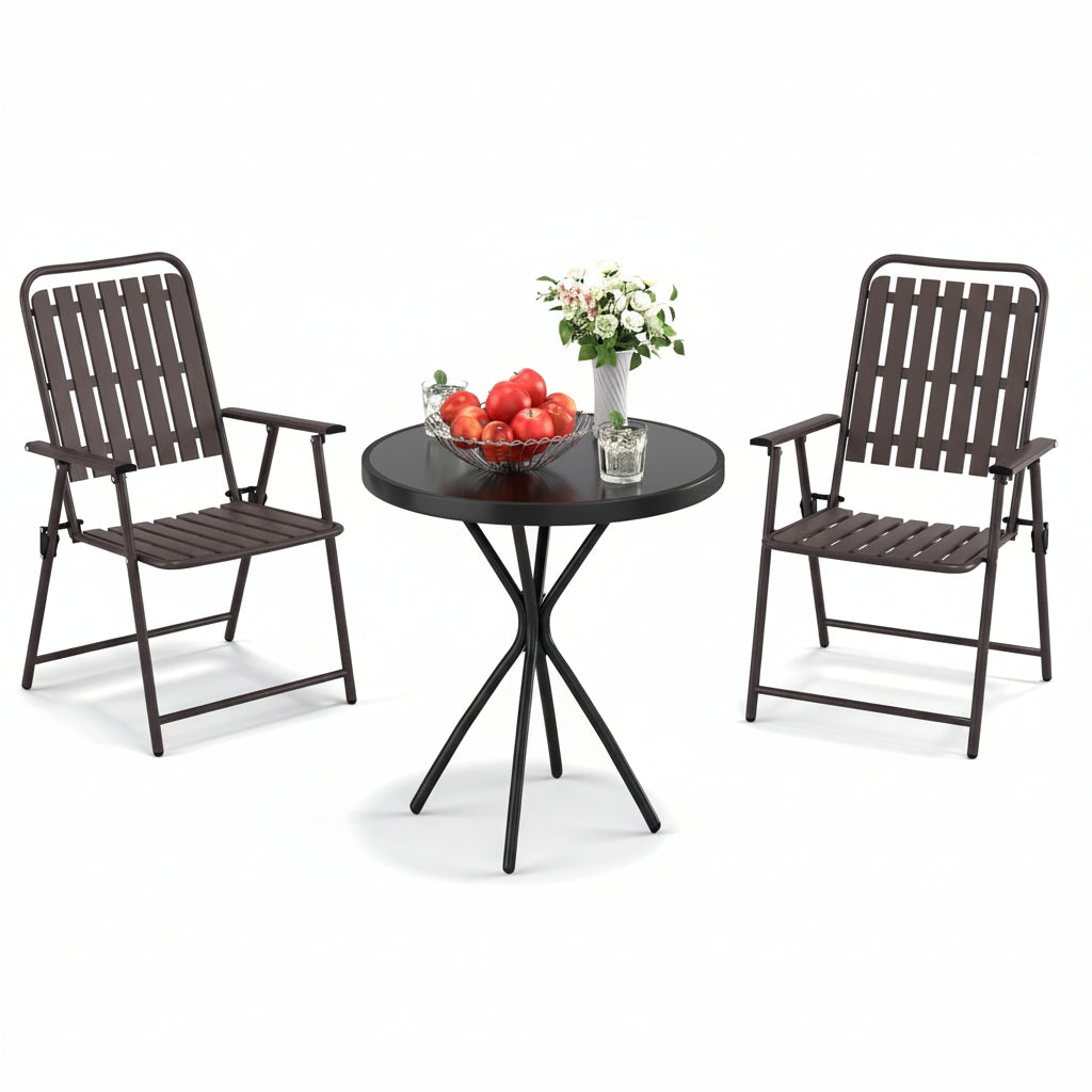 Lusenfold 3-Piece Foldable Bistro Set, Table and 2 Chairs, Small Outdoor Set