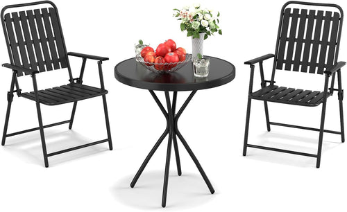 Lusenfold 3-Piece Foldable Bistro Set, Table and 2 Chairs, Small Outdoor Set