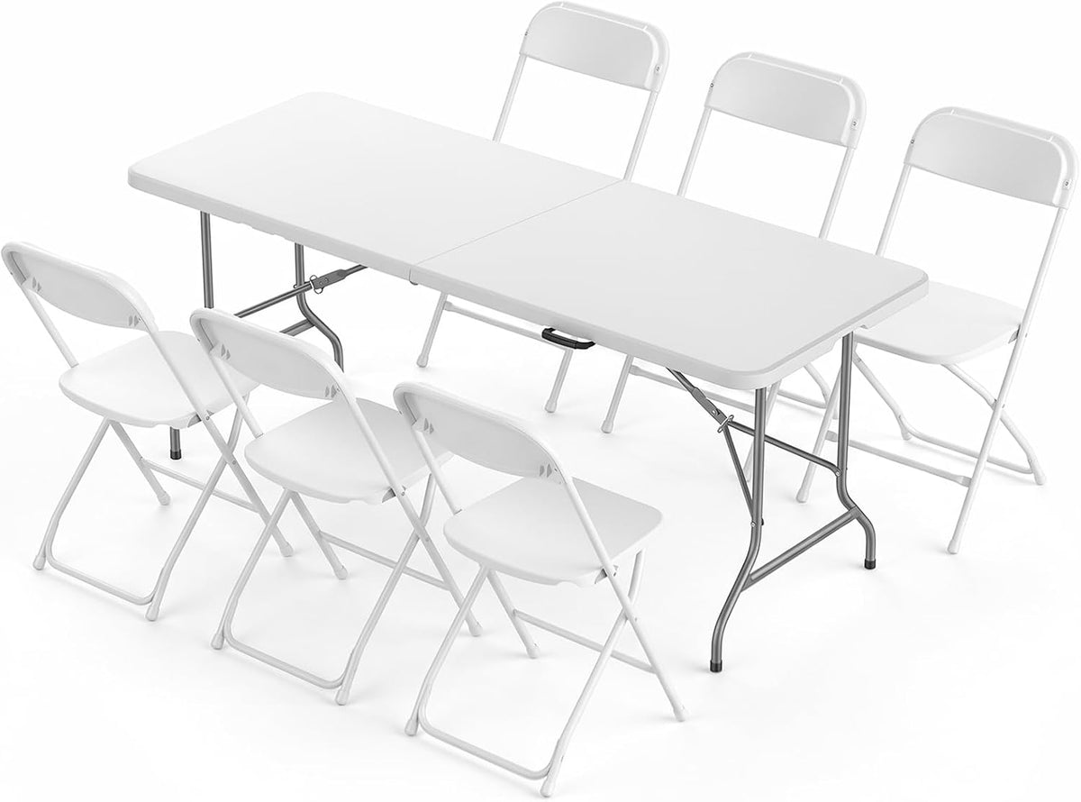 Lusenfold 6 FT Folding Picnic Table with 6 Chairs, Portable, Carrying Handle