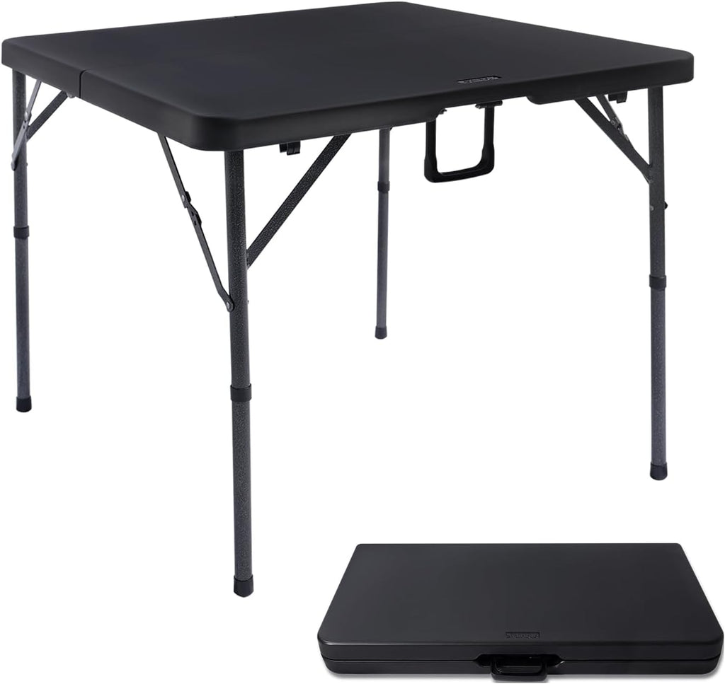 Lusenfold 34" Square Folding Card Table, HDPE Plastic, Fold-in-Half, Carrying Handle