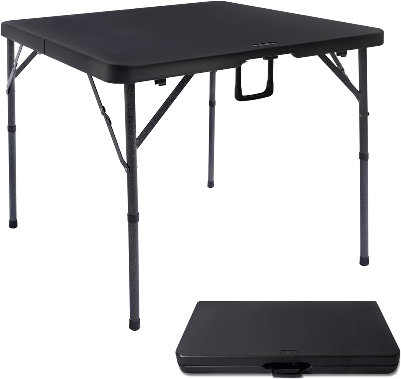 Lusenfold 34" Square Folding Card Table, HDPE Plastic, Fold-in-Half, Carrying Handle