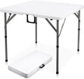 Lusenfold 34" Square Folding Card Table, HDPE Plastic, Fold-in-Half, Carrying Handle