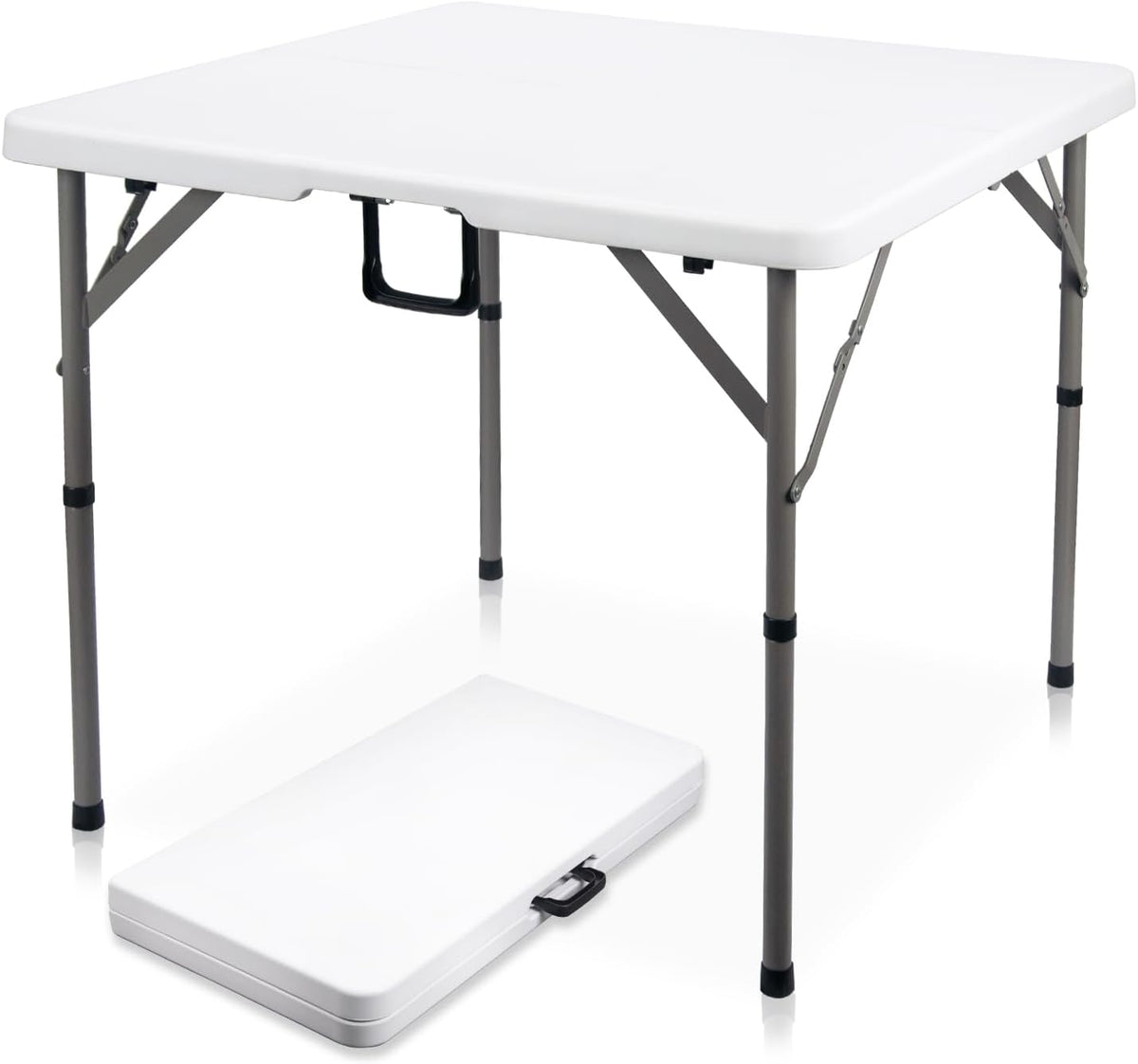 Lusenfold 34" Square Folding Card Table, HDPE Plastic, Fold-in-Half, Carrying Handle