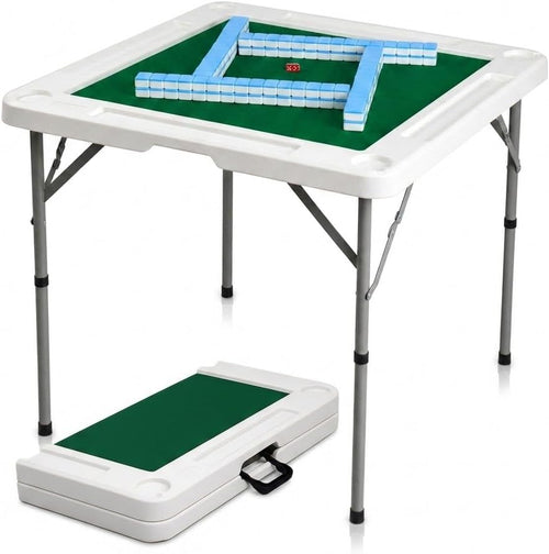 Lusenfold 34" Square Folding Card Table, HDPE Plastic, Fold-in-Half, Carrying Handle
