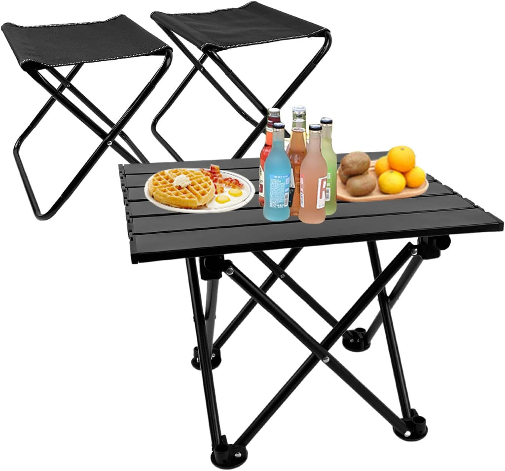Lusenfold Folding Camping Table with 2 Chairs, Lightweight, Sturdy, with Storage Bags