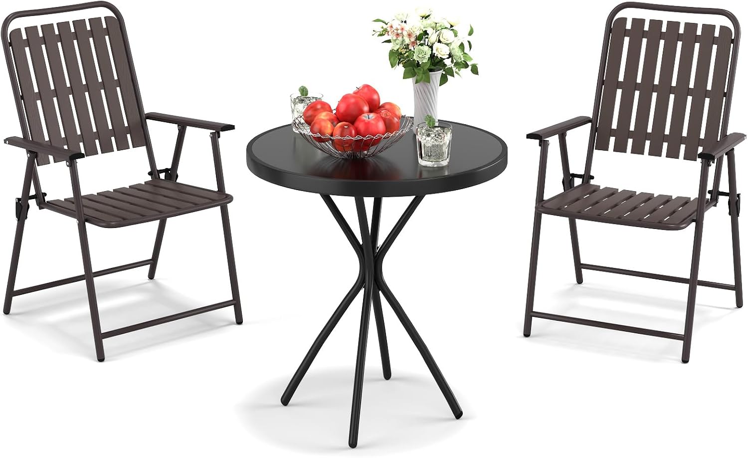Lusenfold 3-Piece Foldable Bistro Set, Table and 2 Chairs, Small Outdoor Set