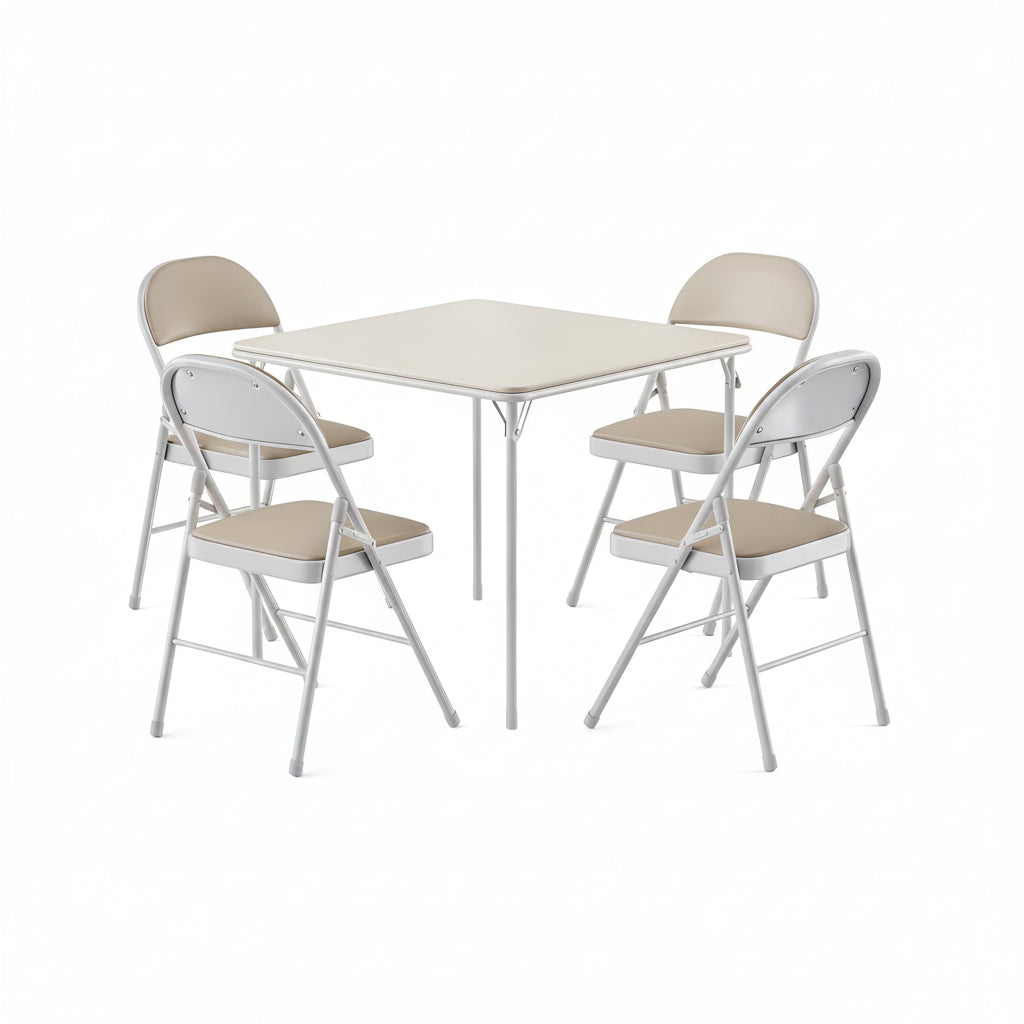 Lusenfold 5-Piece Folding Card Table and Chair Set, Vinyl Upholstery, Collapsible