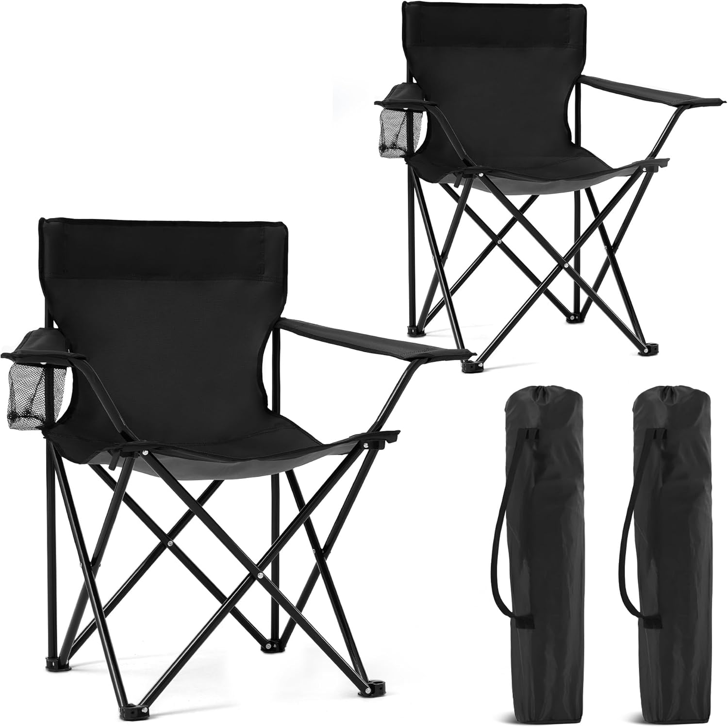 Lusenfold 2-Pack Folding Lawn Chair, Lightweight, with Cup Holder & Carry Bag