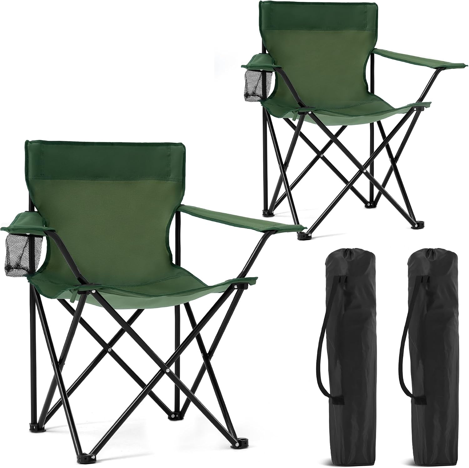 Lusenfold 2-Pack Folding Lawn Chair, Lightweight, with Cup Holder & Carry Bag