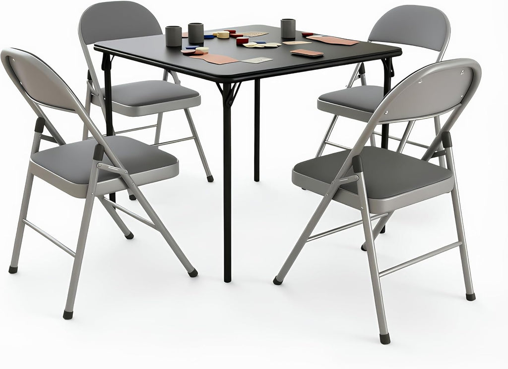 Lusenfold 5-Piece Folding Card Table and Chair Set, Vinyl Upholstery, Collapsible