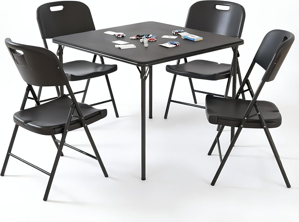 Lusenfold 5-Piece Folding Card Table and Chair Set, Vinyl Upholstery, Collapsible