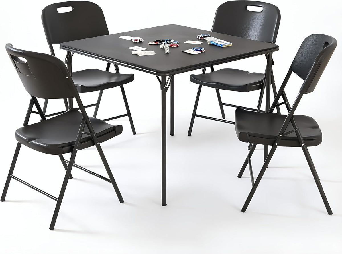Lusenfold 5-Piece Folding Card Table and Chair Set, Vinyl Upholstery, Collapsible