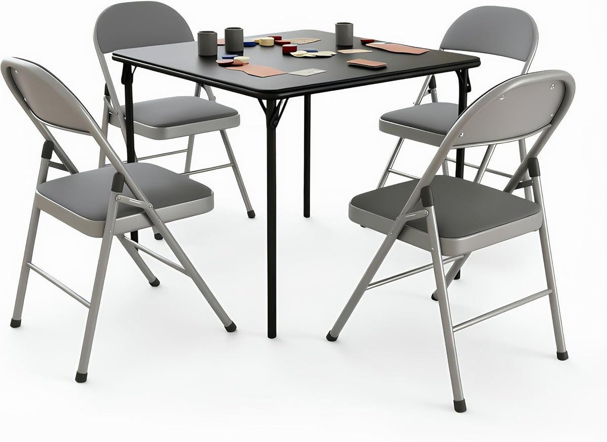 Lusenfold 5-Piece Folding Card Table and Chair Set, Vinyl Upholstery, Collapsible