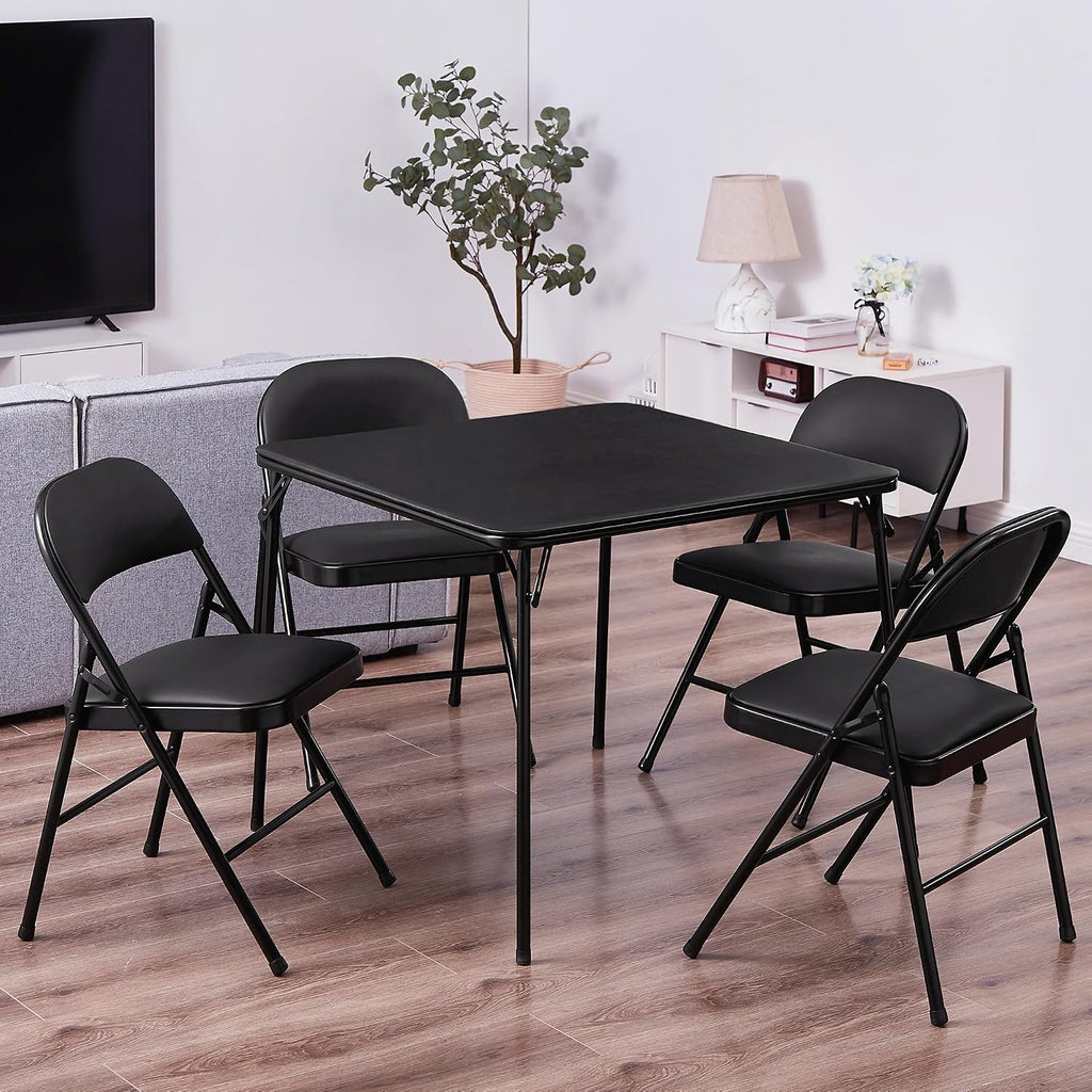Lusenfold 5-Piece Folding Card Table and Chair Set, Vinyl Upholstery, Collapsible