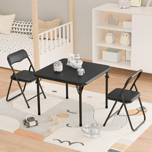 Lusenfold 3-Piece Folding Card Table and 2 Chairs Set, PU Upholstered, Lightweight