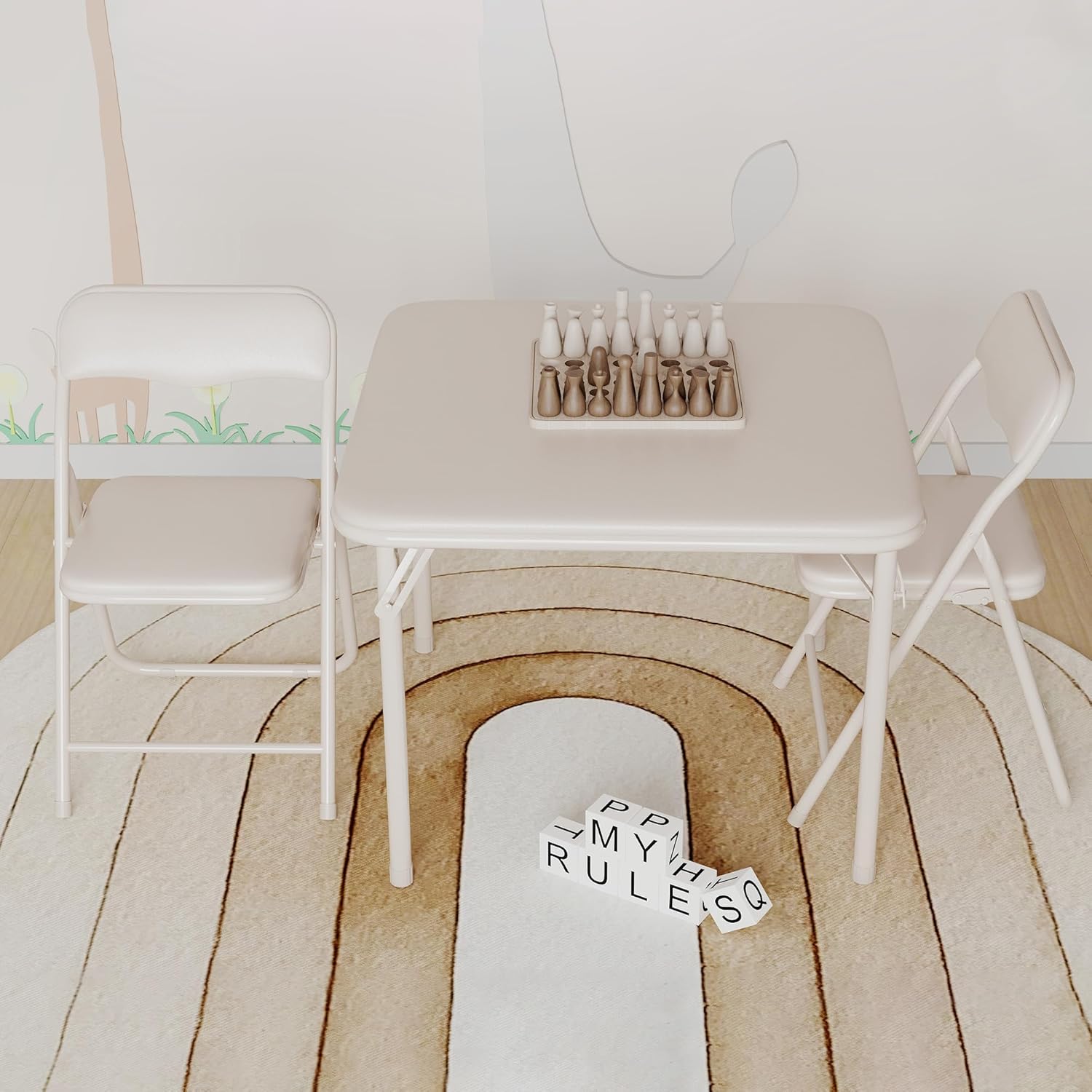 Lusenfold 3-Piece Folding Card Table and 2 Chairs Set, PU Upholstered, Lightweight