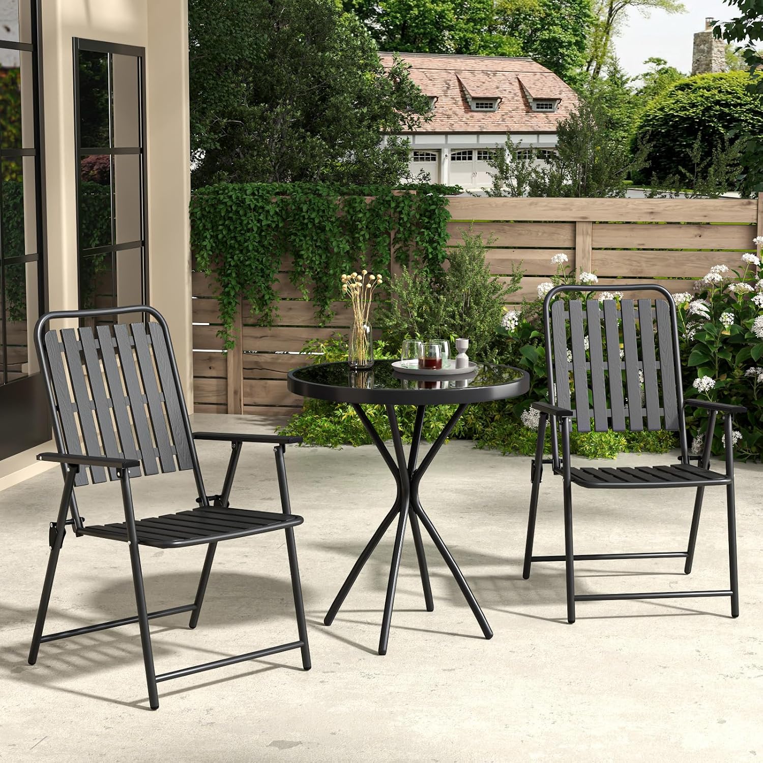 Lusenfold 3-Piece Foldable Bistro Set, Table and 2 Chairs, Small Outdoor Set