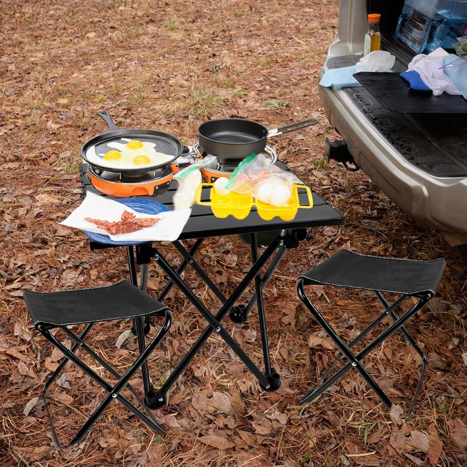 Lusenfold Folding Camping Table with 2 Chairs, Lightweight, Sturdy, with Storage Bags