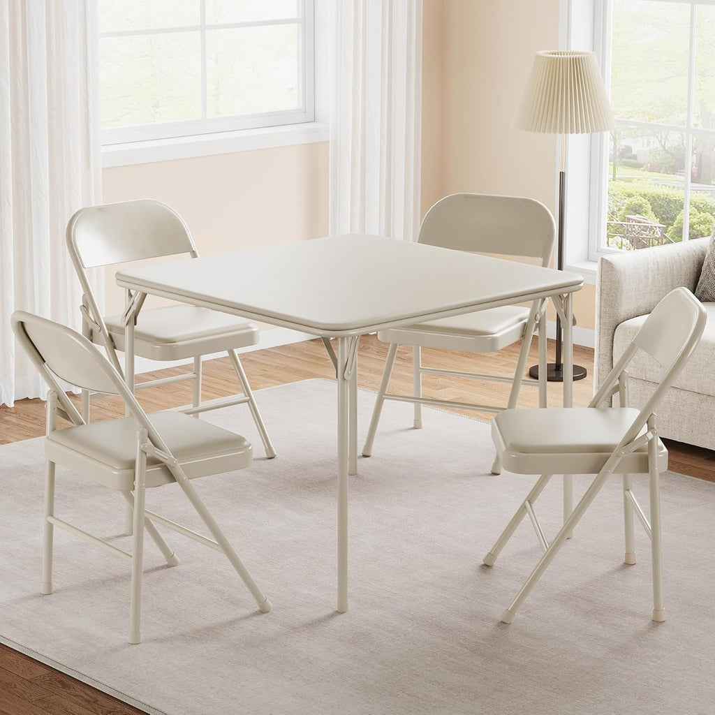 Lusenfold 5-Piece Folding Card Table and 4 Chairs Set, Padded, No Assembly