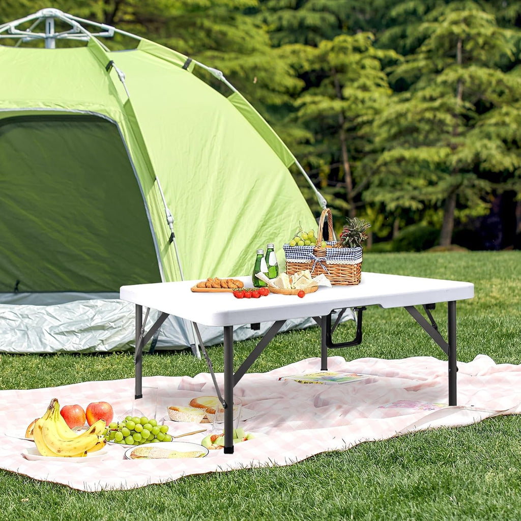 Lusenfold 34" Square Folding Card Table, HDPE Plastic, Fold-in-Half, Carrying Handle