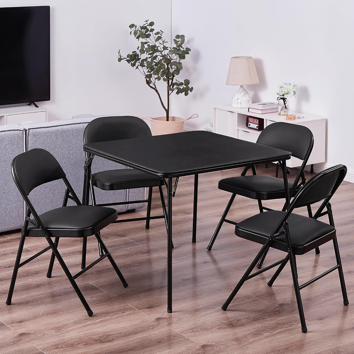 Lusenfold 5-Piece Folding Card Table and Chair Set, Vinyl Upholstery, Collapsible