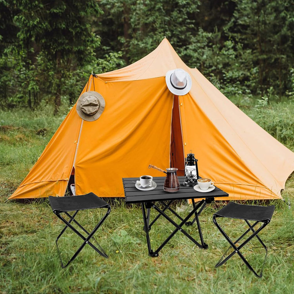Lusenfold Folding Camping Table with 2 Chairs, Lightweight, Sturdy, with Storage Bags