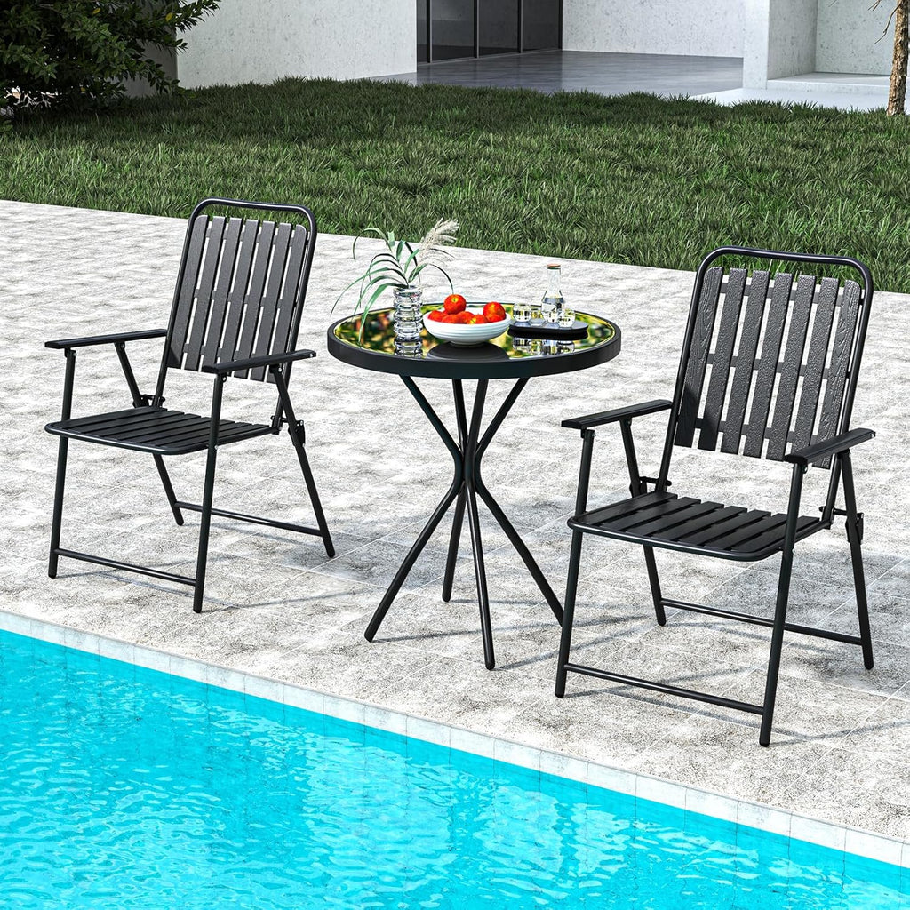 Lusenfold 3-Piece Foldable Bistro Set, Table and 2 Chairs, Small Outdoor Set